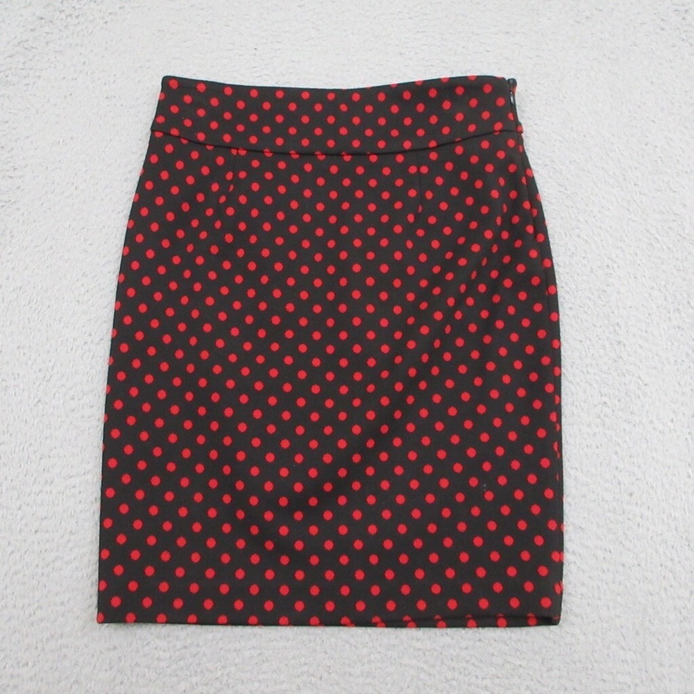 Premise Classic Skirt Womens 8P Black Red Polka Dot Pencil Retro Office Siren